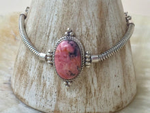 Load image into Gallery viewer, Unique silver bracelet with Rhodonite stone/heart chakra stone.
