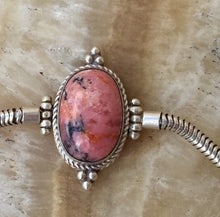 Load image into Gallery viewer, Unique silver bracelet with Rhodonite stone/heart chakra stone.
