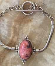 Load image into Gallery viewer, Unique silver bracelet with Rhodonite stone/heart chakra stone.
