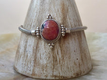 Load image into Gallery viewer, Silver bracelet with  Rhodonite stone/heart chakra stone.
