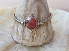 Load image into Gallery viewer, Silver bracelet with  Rhodonite stone/heart chakra stone.
