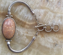 Load image into Gallery viewer, Silver snake chain  bracelet with fossil coral stone.
