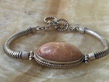 Load image into Gallery viewer, Silver snake chain  bracelet with fossil coral stone.
