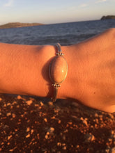 Load image into Gallery viewer, Silver snake chain  bracelet with fossil coral stone.
