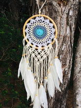 Load image into Gallery viewer, Cute dream catcher with feathers and wooden frame.
