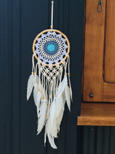 Load image into Gallery viewer, Cute dream catcher with feathers and wooden frame.
