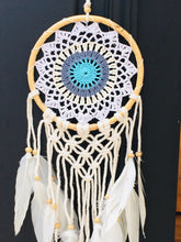 Load image into Gallery viewer, Cute dream catcher with feathers and wooden frame.
